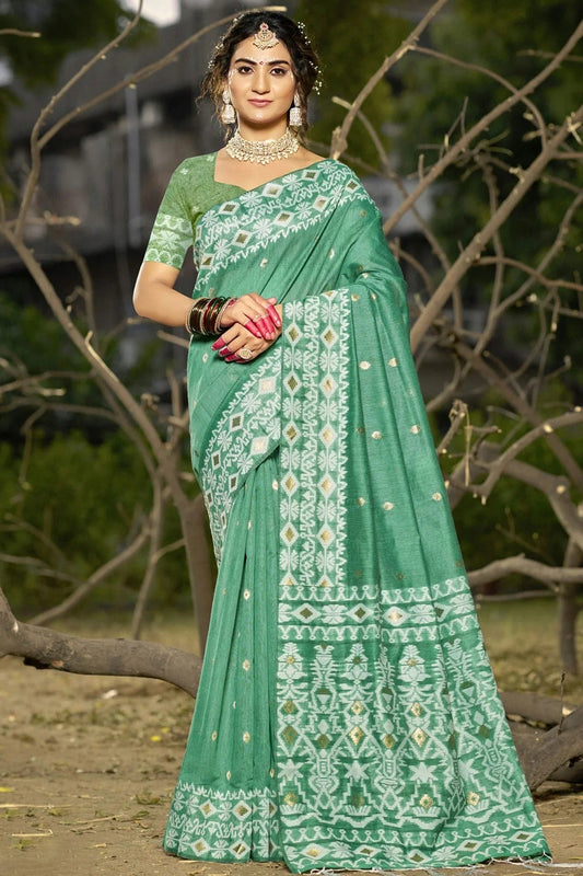 Sea Green Colour Linen Cotton Woven Work Traditional Saree SD1102815