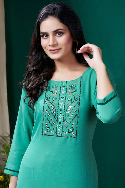 Sea Green Colour Maaza Cotton Kurta And Pant Set KR1111339 A