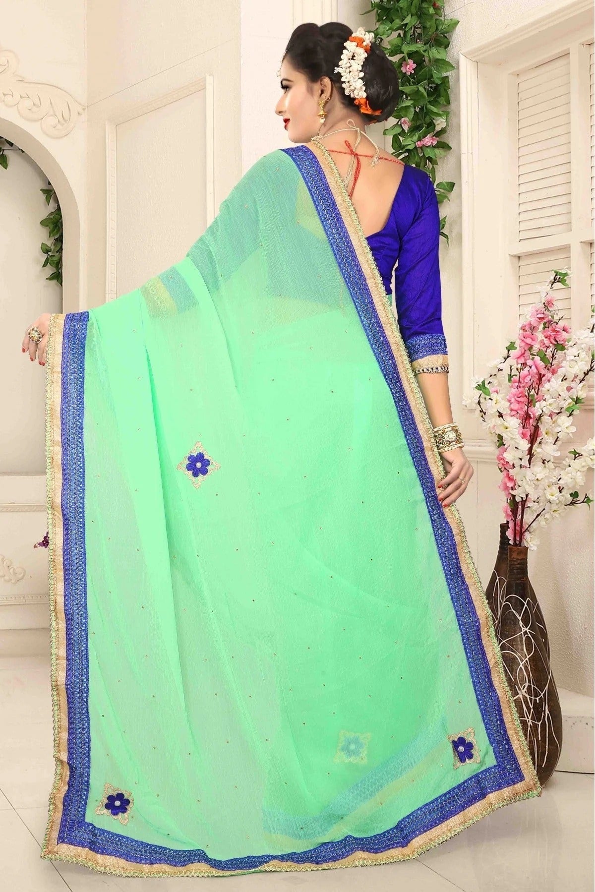 Sea Green Colour Marbal Chiffon Designer Saree SD1120473 A