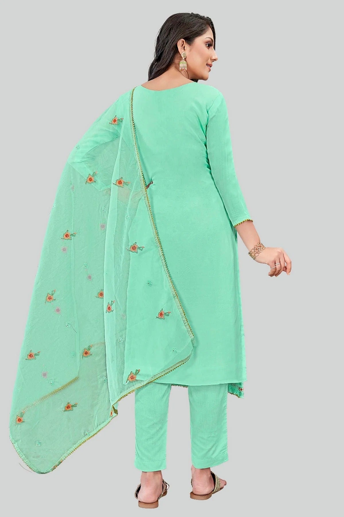 Sea Green Colour Modal Silk Pant Style Suit SM1110643 A