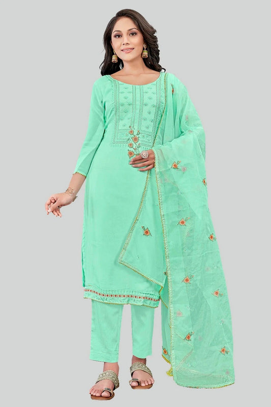 Sea Green Colour Modal Silk Pant Style Suit SM1110643