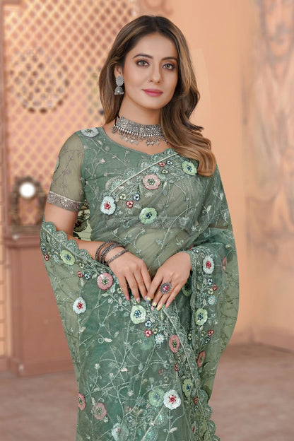Sea Green Colour Net Designer Saree LC1121435 A
