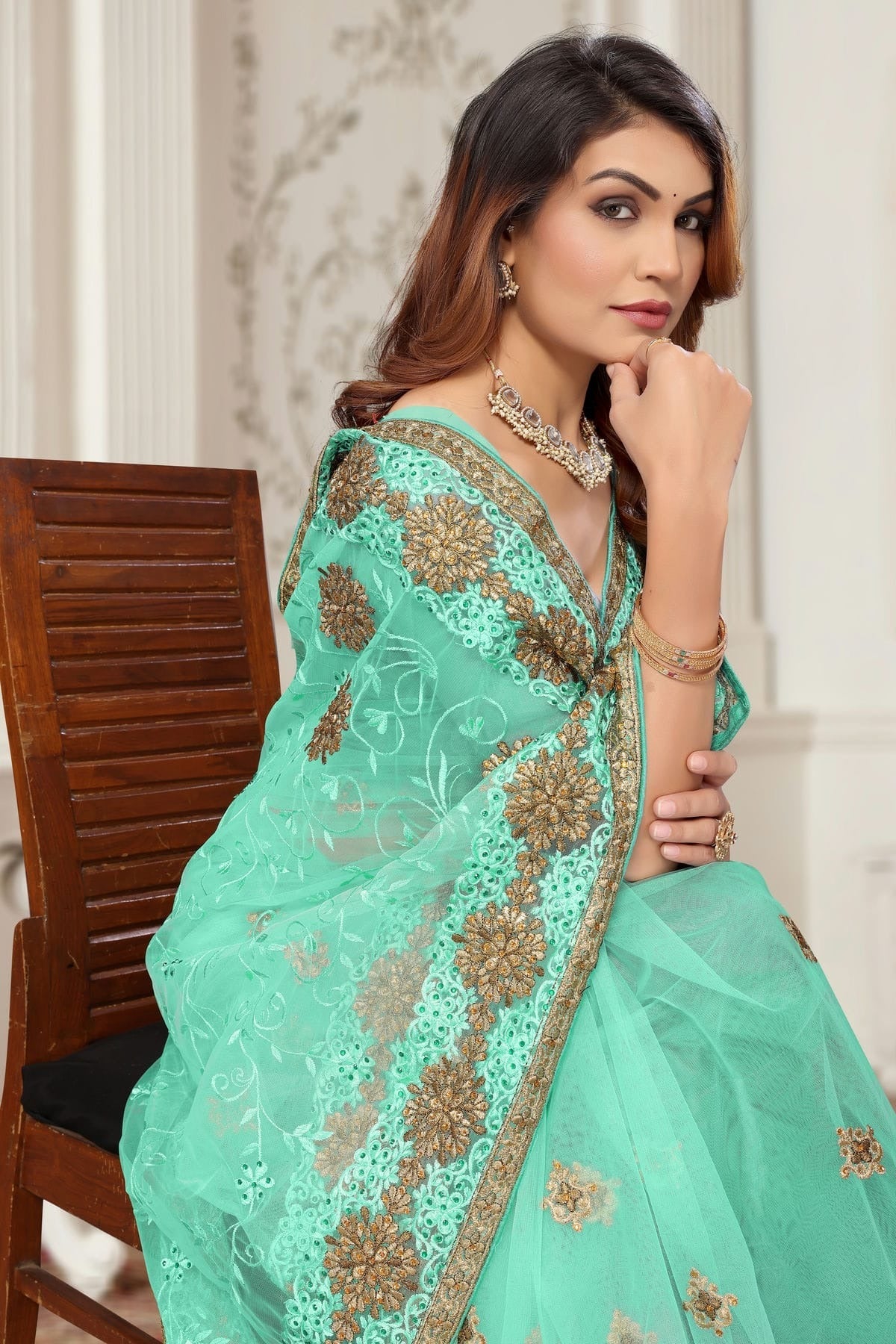 Sea Green Colour Net Designer Saree SD1091080 A