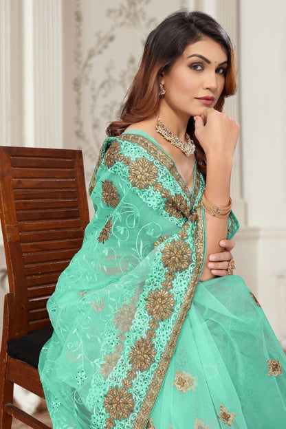 Sea Green Colour Net Designer Saree SD1091080 A