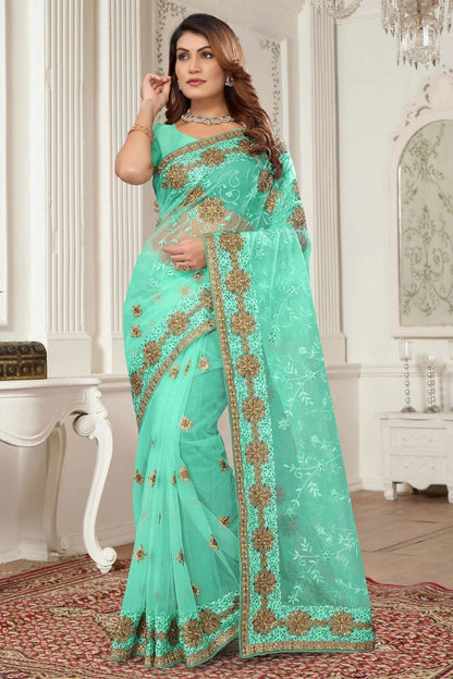 Sea Green Colour Net Designer Saree SD1091080