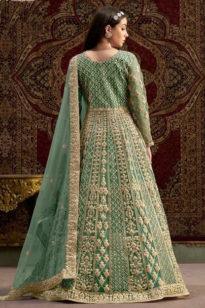 Sea Green Colour Net Semi Stitched Anarkali Suit SM1050658 A