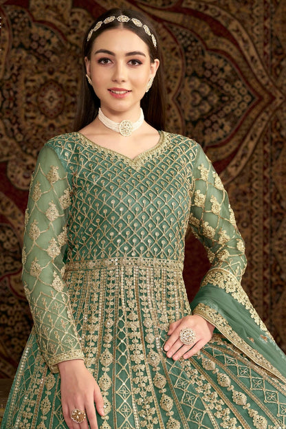 Sea Green Colour Net Semi Stitched Anarkali Suit SM1050658 B