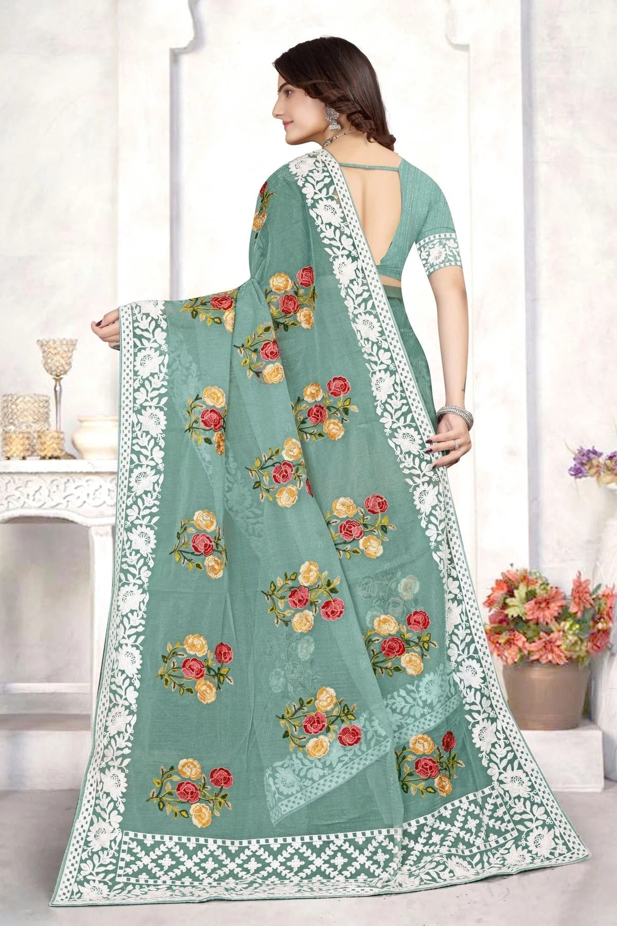 Sea Green Colour Organza Designer Saree LC1121540 A
