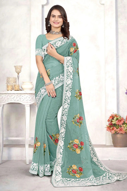 Sea Green Colour Organza Designer Saree LC1121540