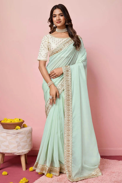 Sea Green Colour Organza Designer Saree SD1110948