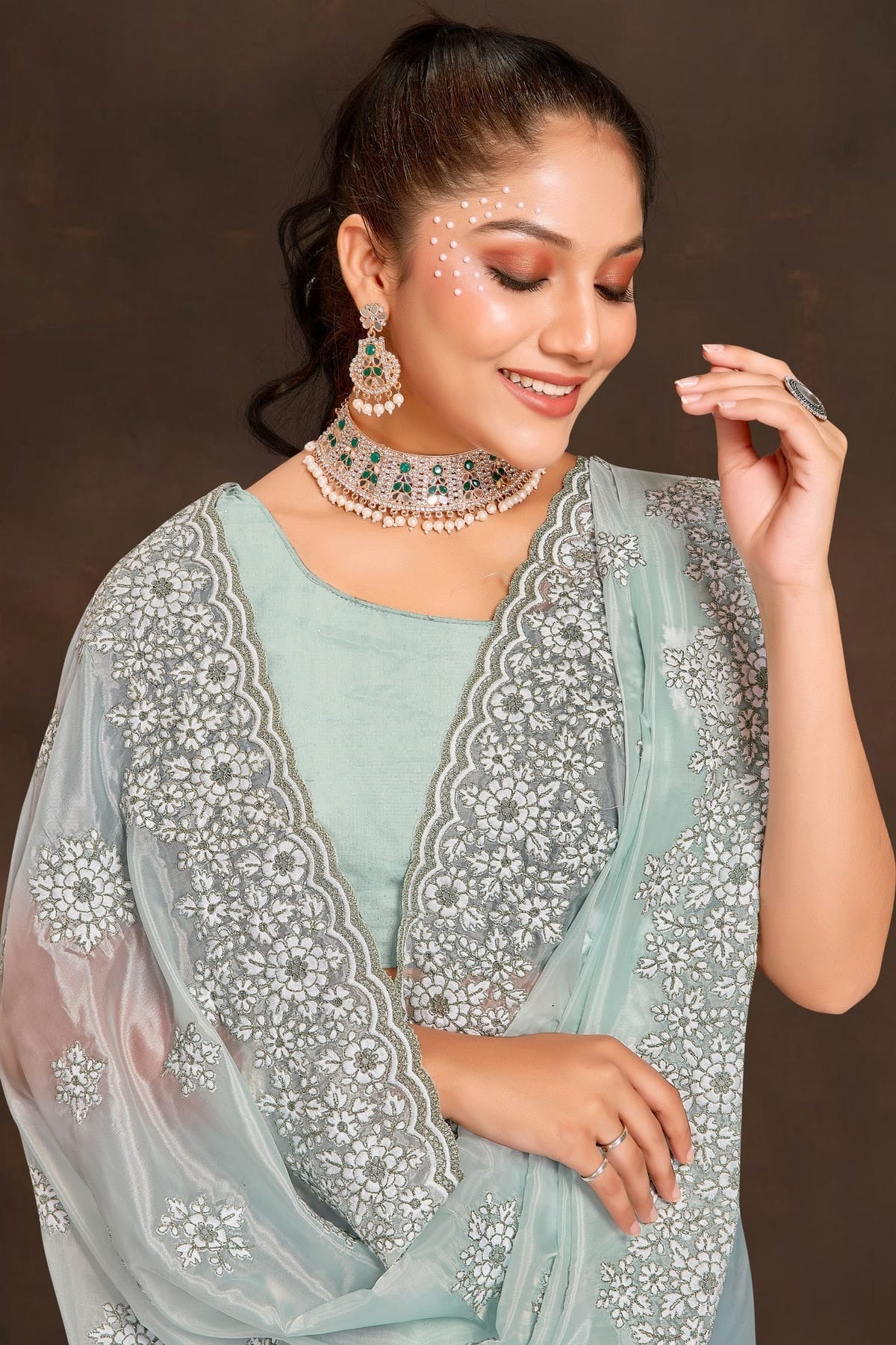 Sea Green Colour Organza Saree SD1090956 A_7412a3d8 0bd5 4ae6 85ca 662f0f7d5638