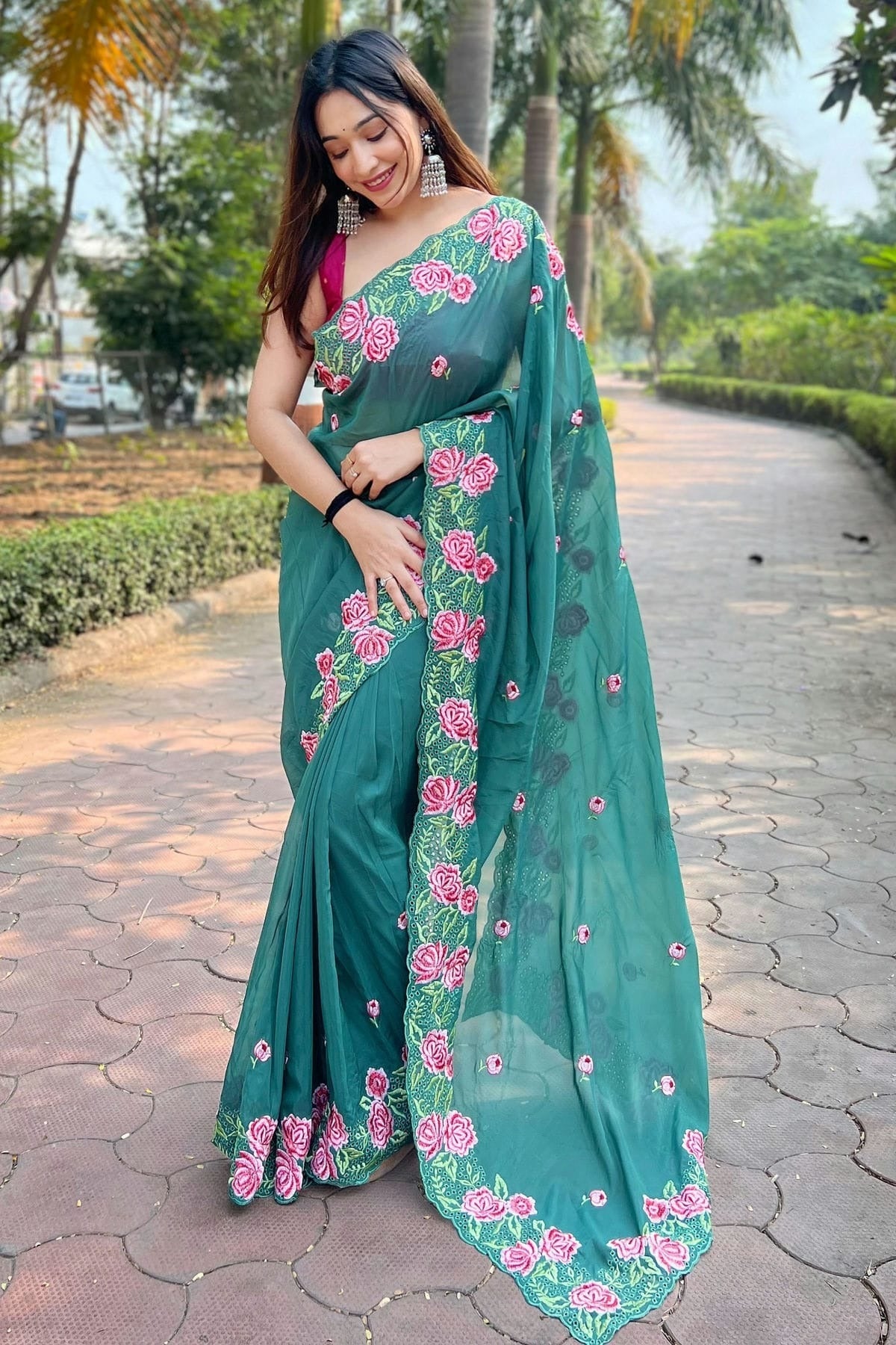 Sea Green Colour Organza Saree SD1110506