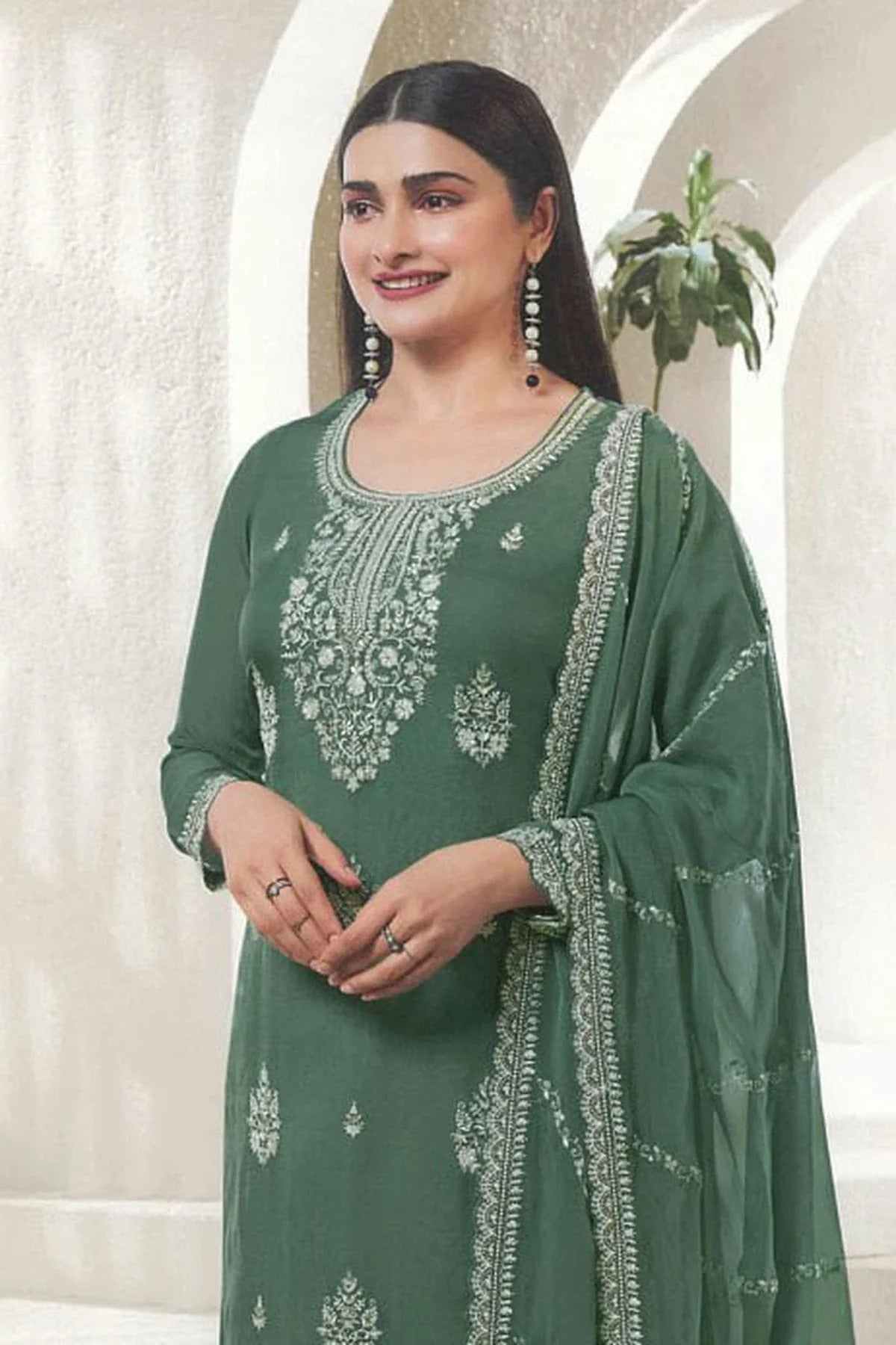 Sea Green Colour Organza Silk Pant Style Suit SM1140097 A