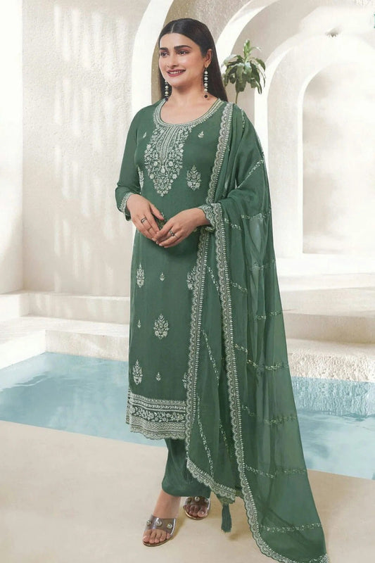 Sea Green Colour Organza Silk Pant Style Suit SM1140097