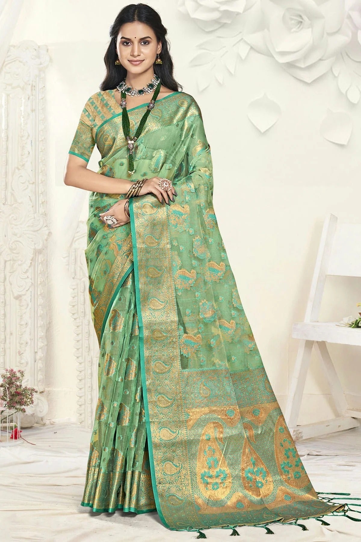Sea Green Colour Organza Traditional Saree SD1102601