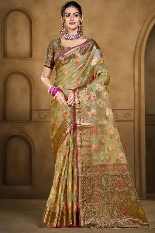 Sea Green Colour Organza Woven Work Traditional Saree SD1102885