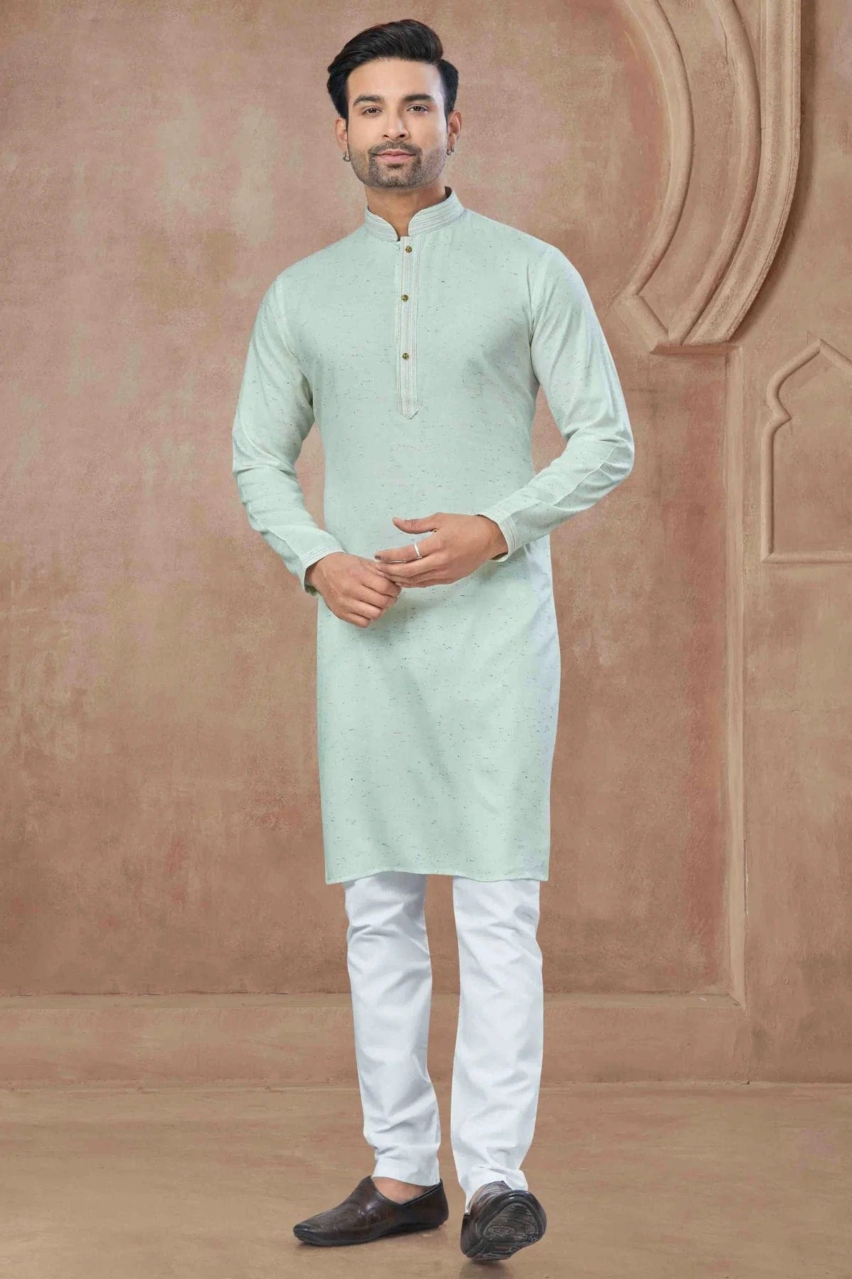 Sea Green Colour Printed and Pintex Work Cotton Kurta Pajama KP1113439