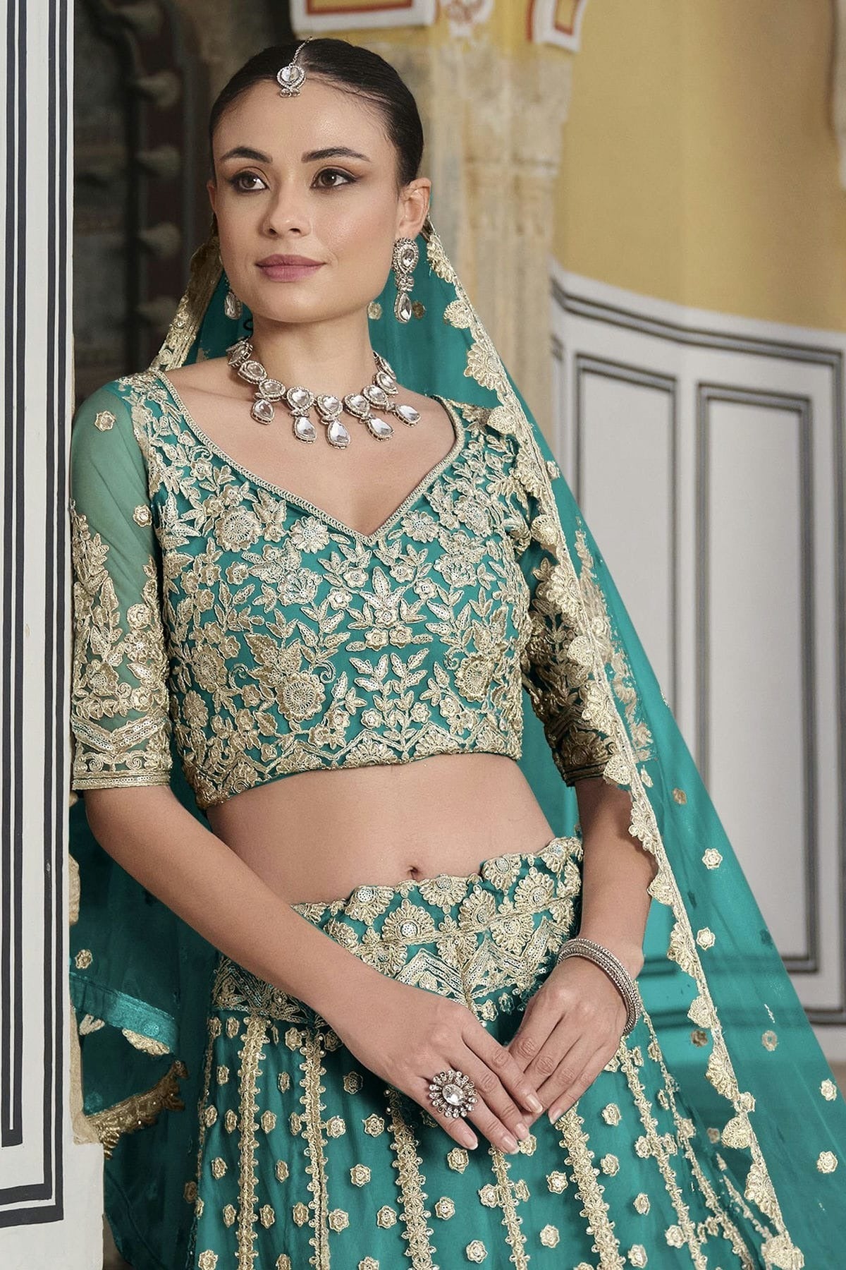 Sea Green Colour Semi Stitched Butterfly Net Lehenga Choli LC1112510 B