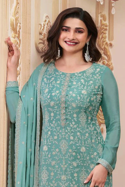 Sea Green Colour Semi Stitched Chinon Silk Pant Style Suit SM1140216 A