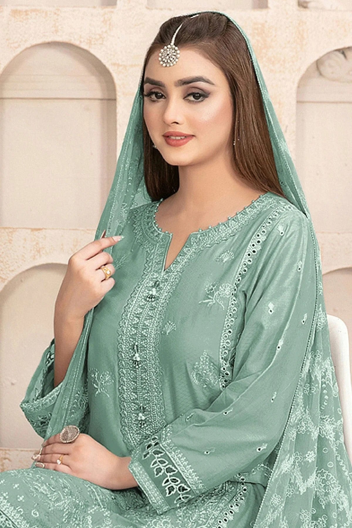 Sea Green Colour Semi Stitched Faux Georgette Pakistani Suit SM1140185 A