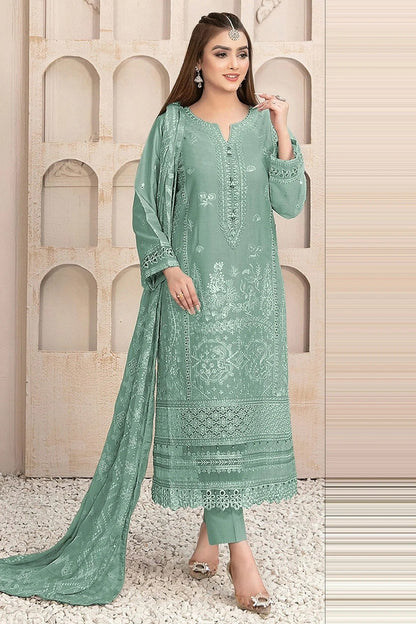 Sea Green Colour Semi Stitched Faux Georgette Pakistani Suit SM1140185