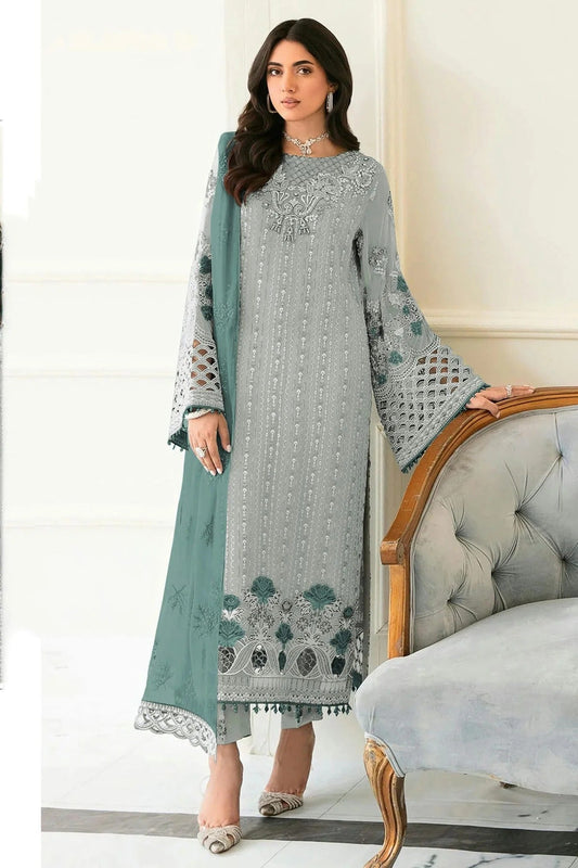 Sea Green Colour Semi Stitched Faux Georgette Pakistani Suit SM1140223