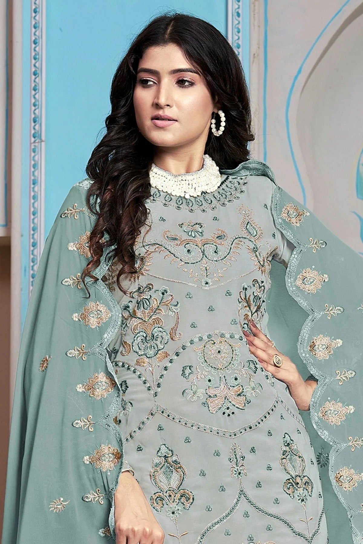 Sea Green Colour Semi Stitched Faux Georgette Pakistani Suit SM1140228 A