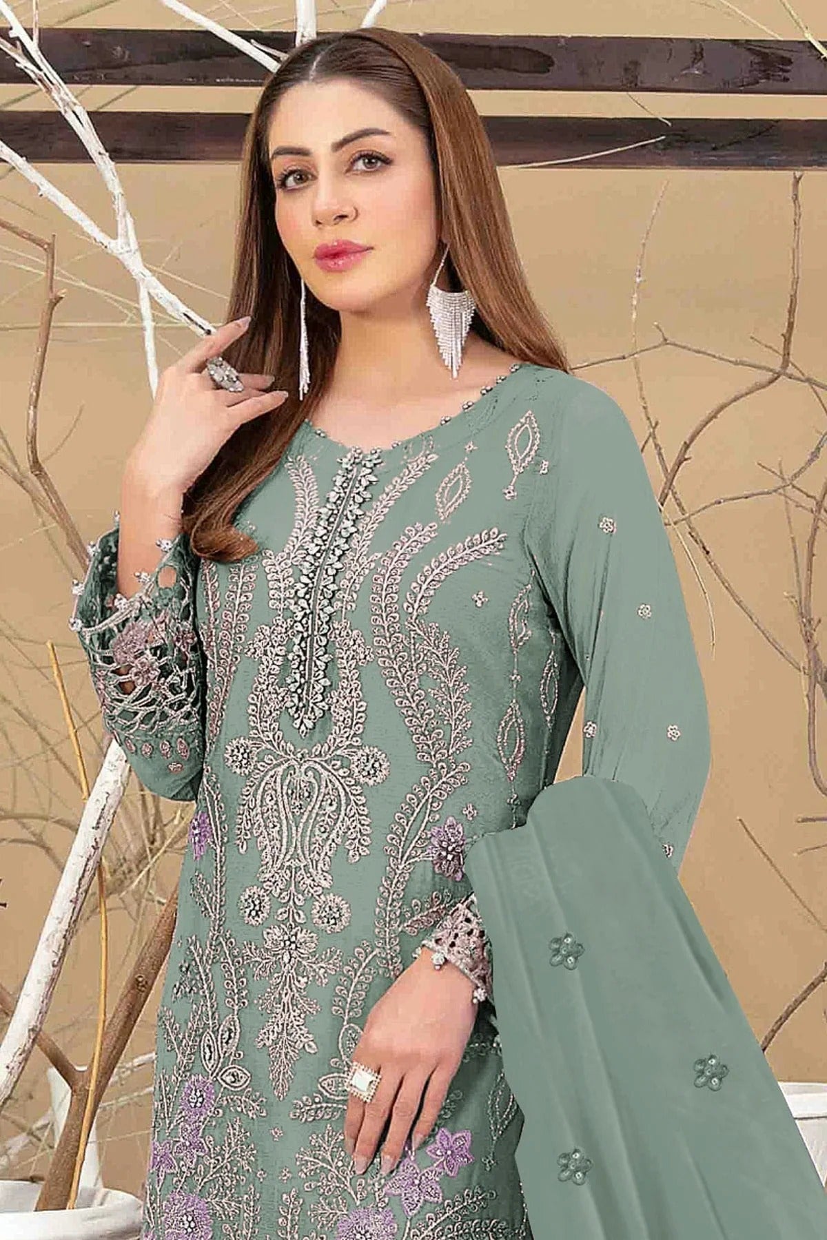 Sea Green Colour Semi Stitched Faux Georgette Pakistani Suit SM1140340 A