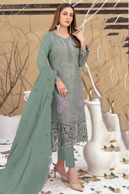 Sea Green Colour Semi Stitched Faux Georgette Pakistani Suit SM1140340