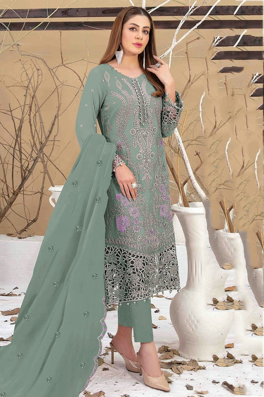 Sea Green Colour Semi Stitched Faux Georgette Pakistani Suit SM1140340