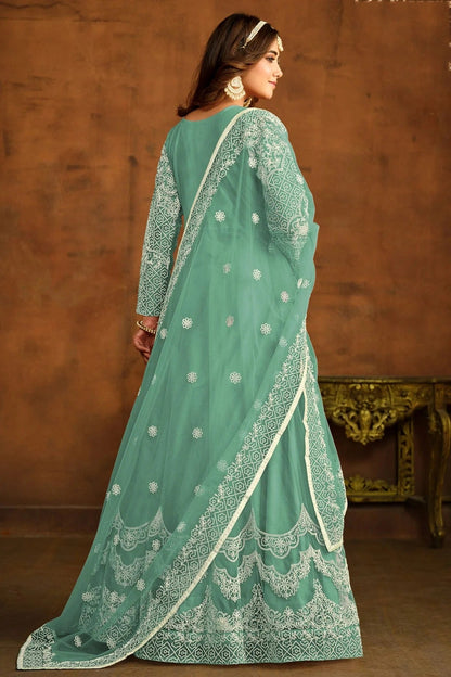 Sea Green Colour Semi Stitched Net Anarkali Suit SM1050442 A