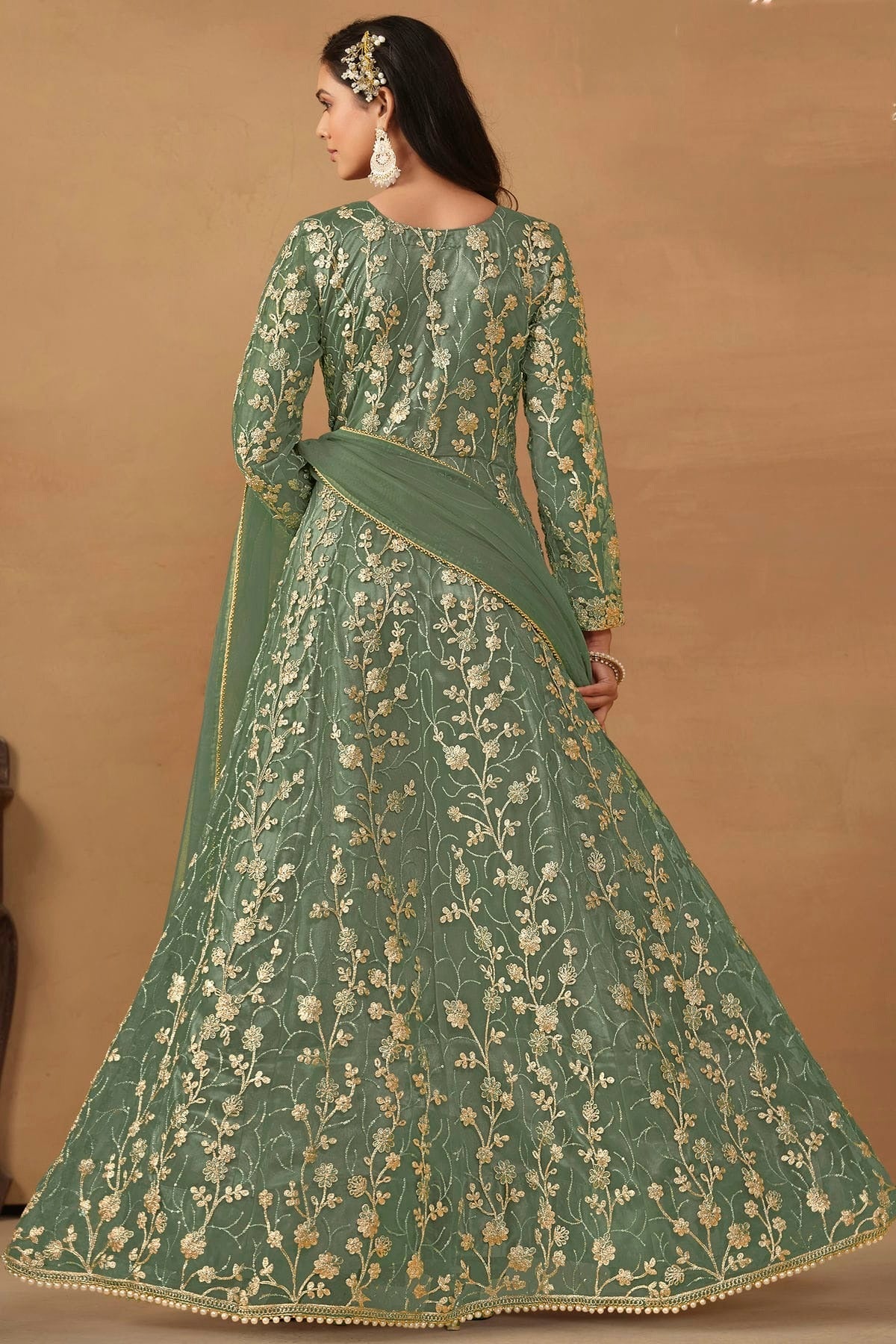 Sea Green Colour Semi Stitched Net Pant Style Suit SM1050470 A