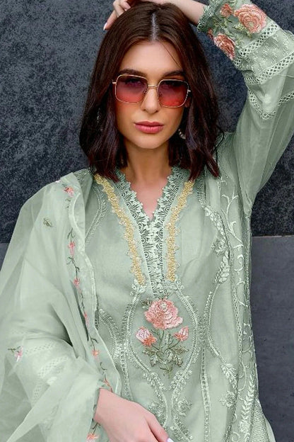 Sea Green Colour Semi Stitched Organza Pakistani Suit SM1140154 A