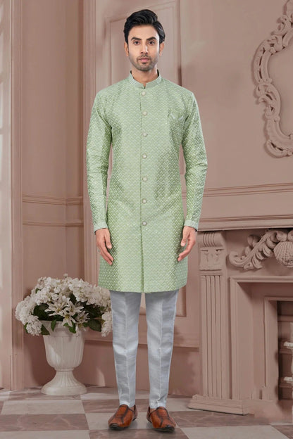 Sea Green Colour Silk Dupion Sherwani SH1040599