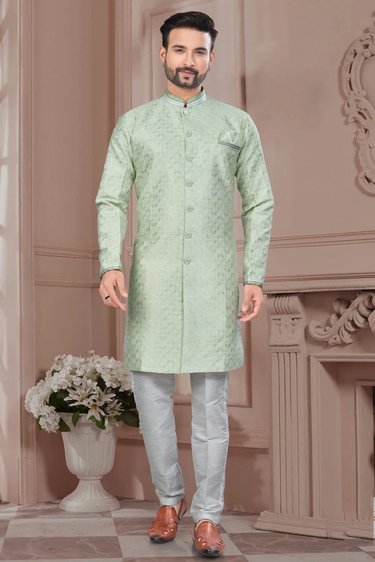 Sea Green Colour Silk Dupion Sherwani SH1040621