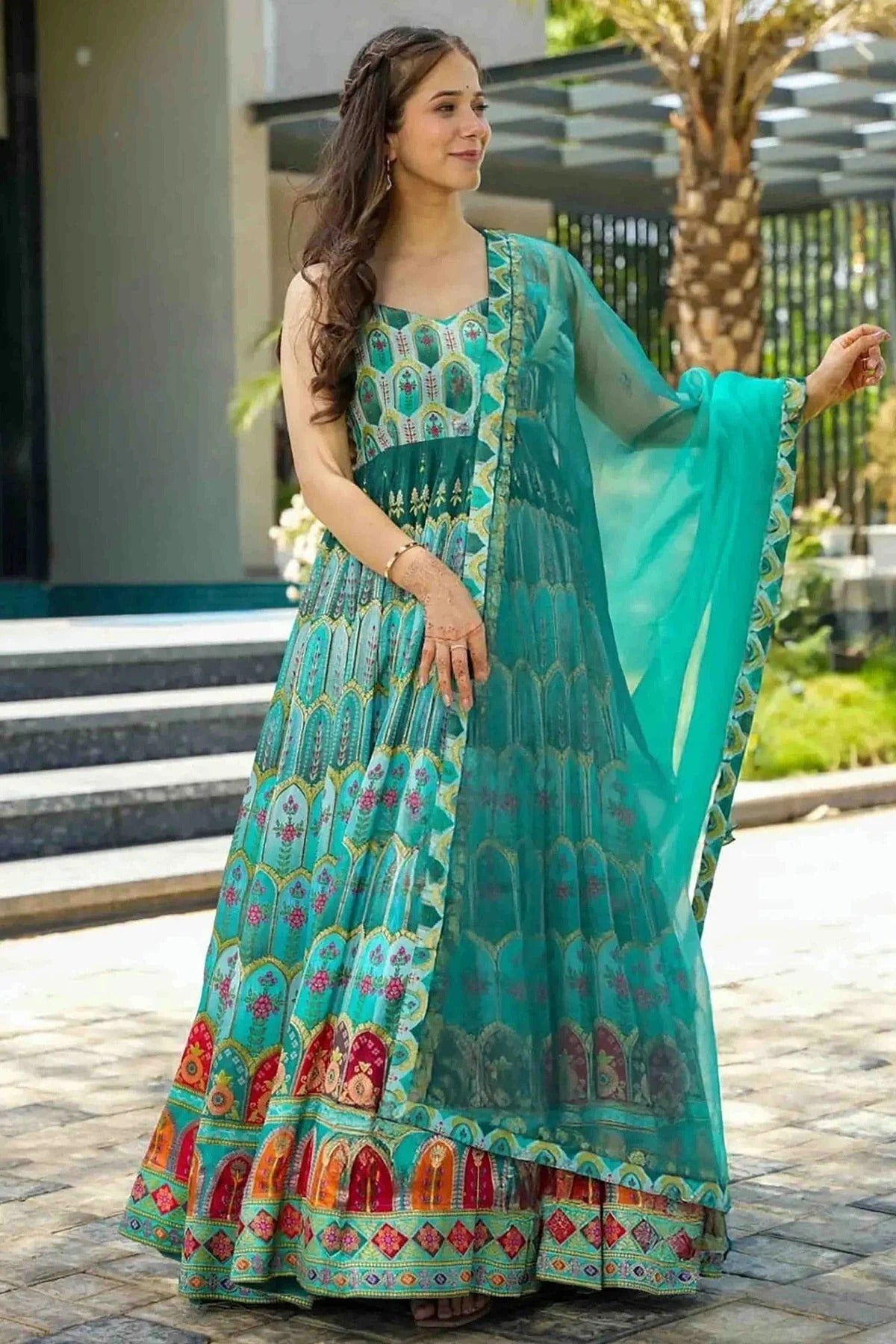 Sea Green Colour Silk Stitched Gown GW1113005 A