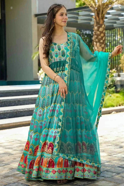 Sea Green Colour Silk Stitched Gown GW1113005 A