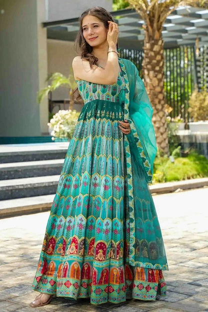 Sea Green Colour Silk Stitched Gown GW1113005