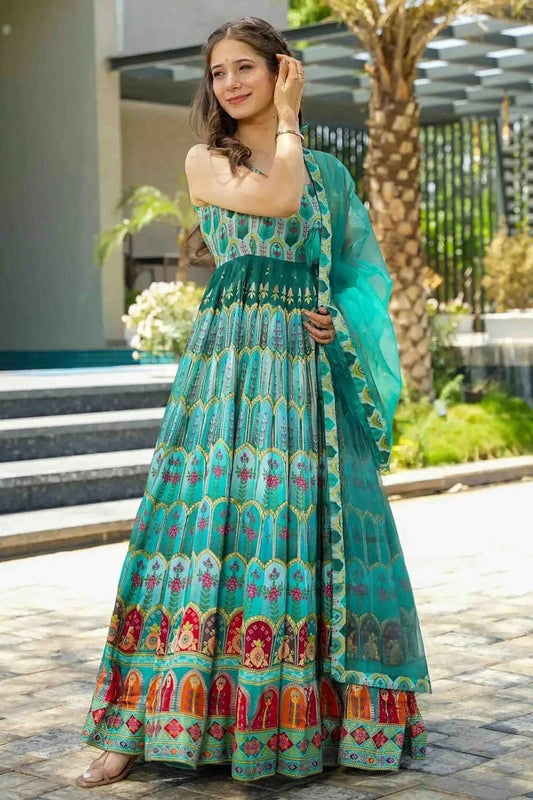 Sea Green Colour Silk Stitched Gown GW1113005