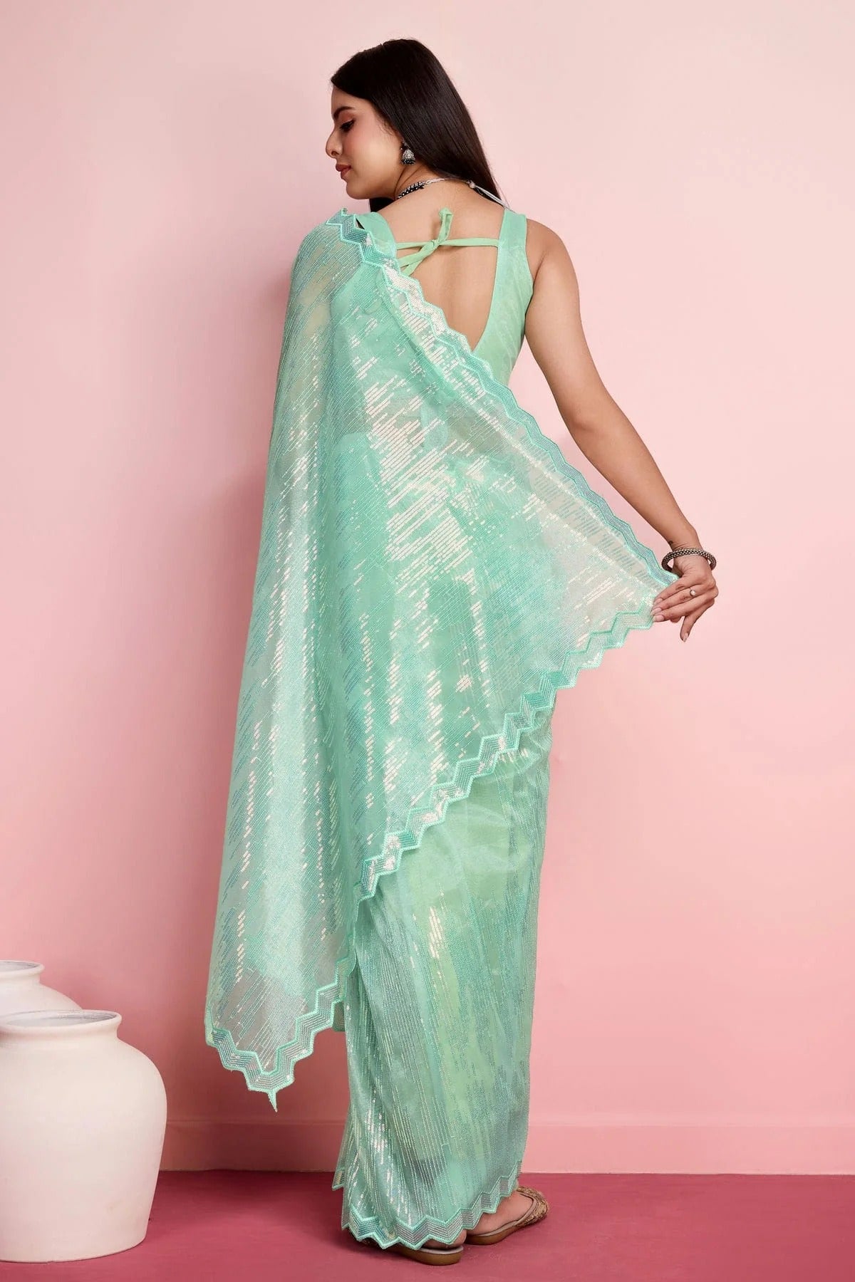 Sea Green Colour Silver Twill Net Saree SD1110493 A