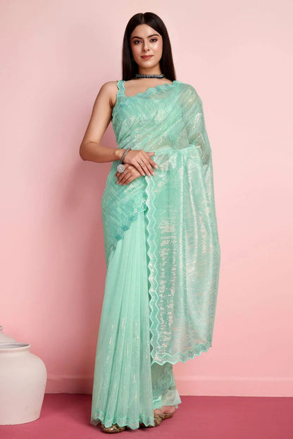 Sea Green Colour Silver Twill Net Saree SD1110493
