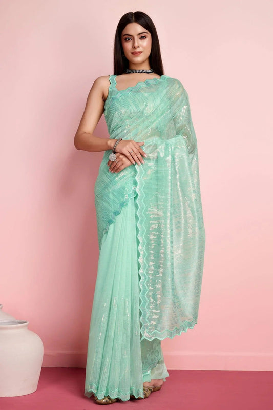Sea Green Colour Silver Twill Net Saree SD1110493