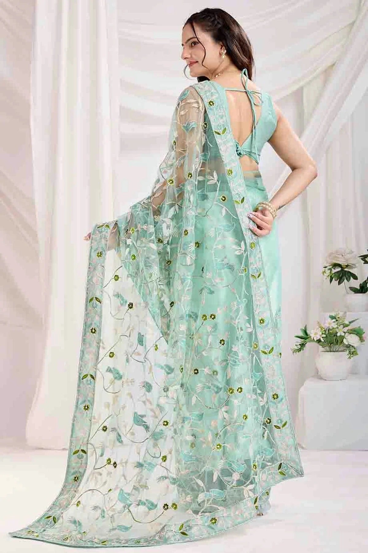 Sea Green Colour Soft Net Designer Saree SD1112859 A