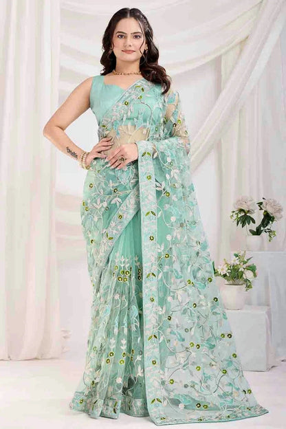 Sea Green Colour Soft Net Designer Saree SD1112859