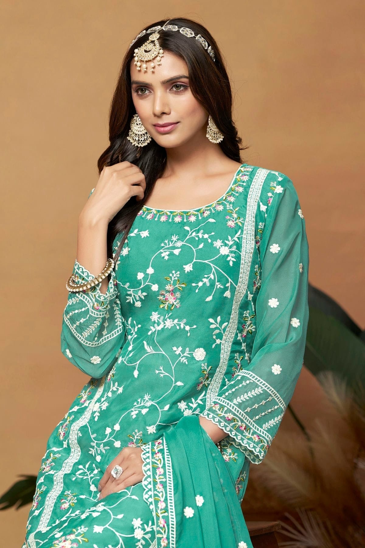 Sea Green Colour Straight Suit Soft Organza Semi Stitched SM1050538 A