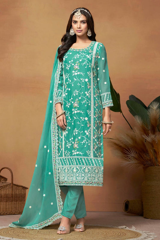 Sea Green Colour Straight Suit Soft Organza Semi Stitched SM1050538