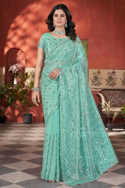 Sea Green Colour Tissue Net Designer Saree SD1112567