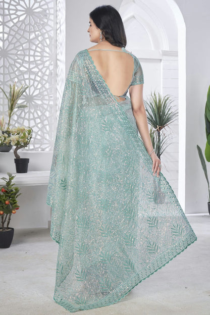 Sea Green Colour Tissue Net Designer Saree SD1112576 A