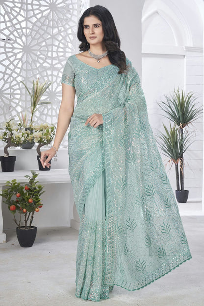 Sea Green Colour Tissue Net Designer Saree SD1112576