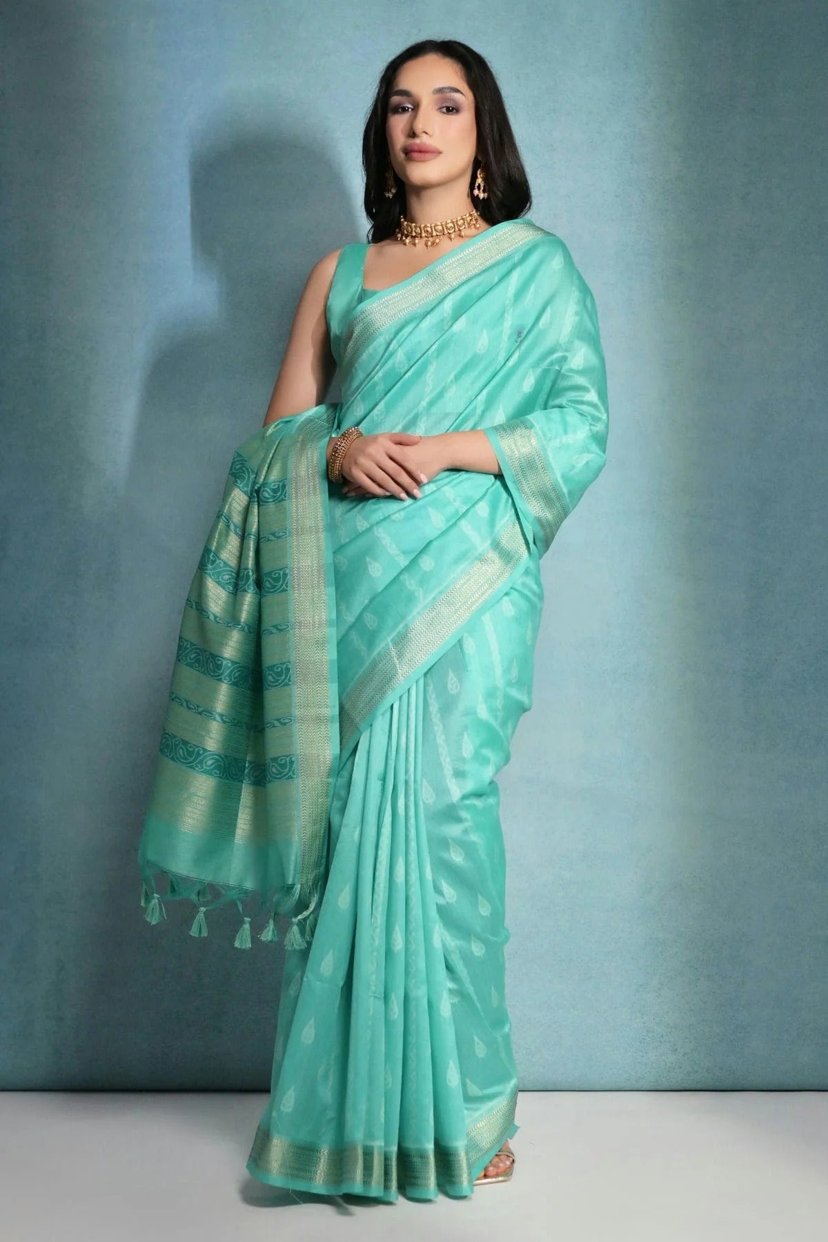 Sea Green Colour Tussar Silk Saree SD1110178 A